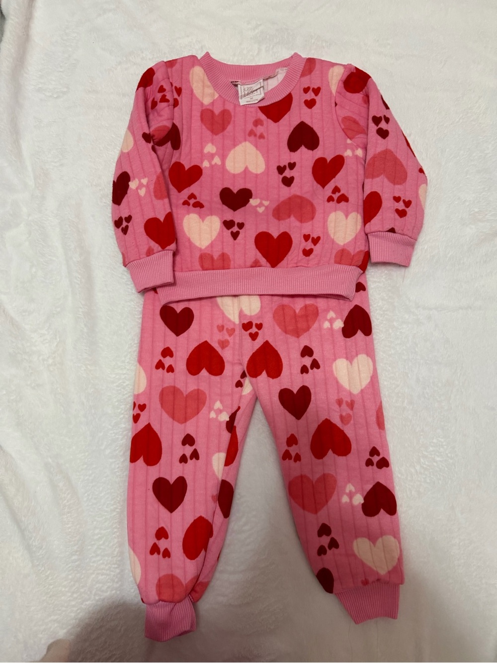 Pink Heart Print 2 Piece Sweatshirt & Jogger Set  Outfit